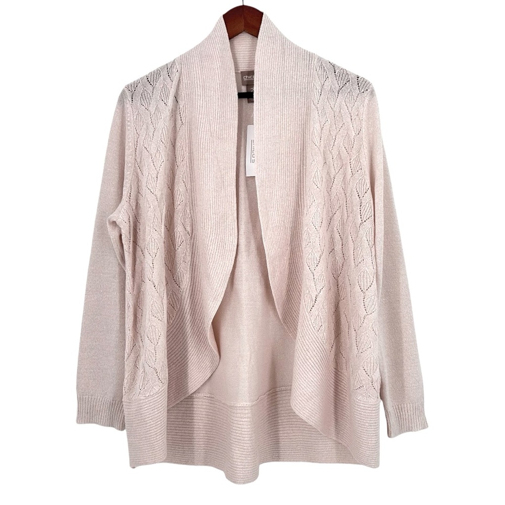 Chico’s Open Sparkle Knit Cardigan Sweater Rosedust Size Large NWT